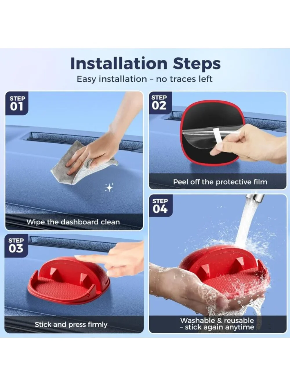 Universal Car Phone Holder & Mount - Silicone Dashboard Pad for iPhone, Samsung